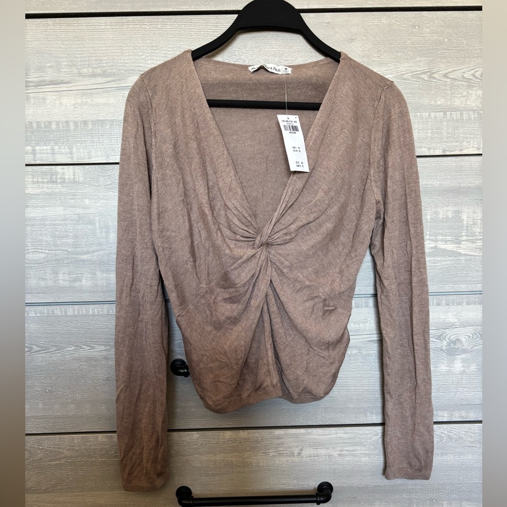 Abercrombie & Fitch Taupe Knot-Front Long Sleeve Top